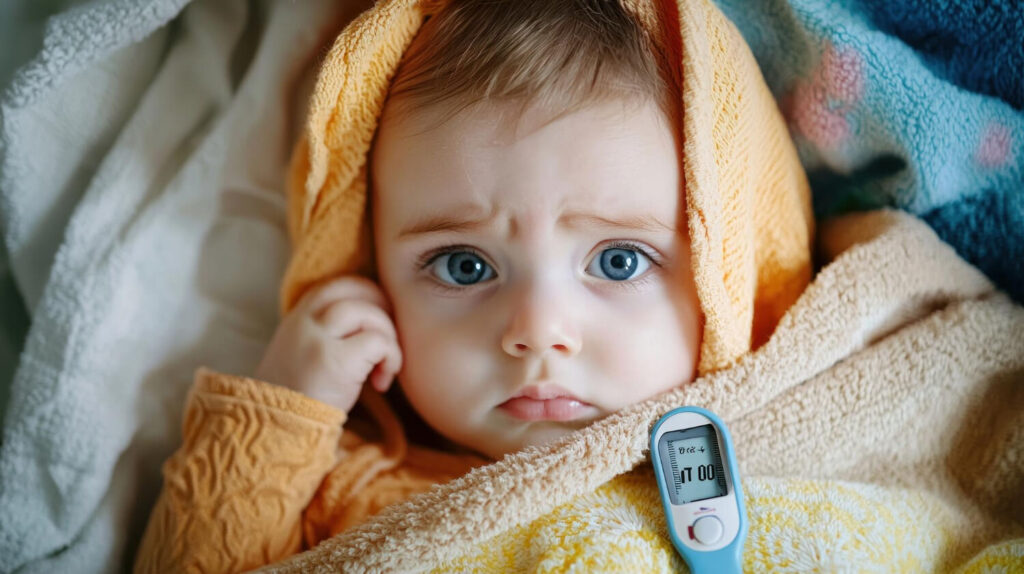 bébé malade dans le lit