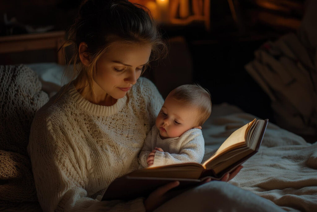 Maman lit une histoire pour bébé