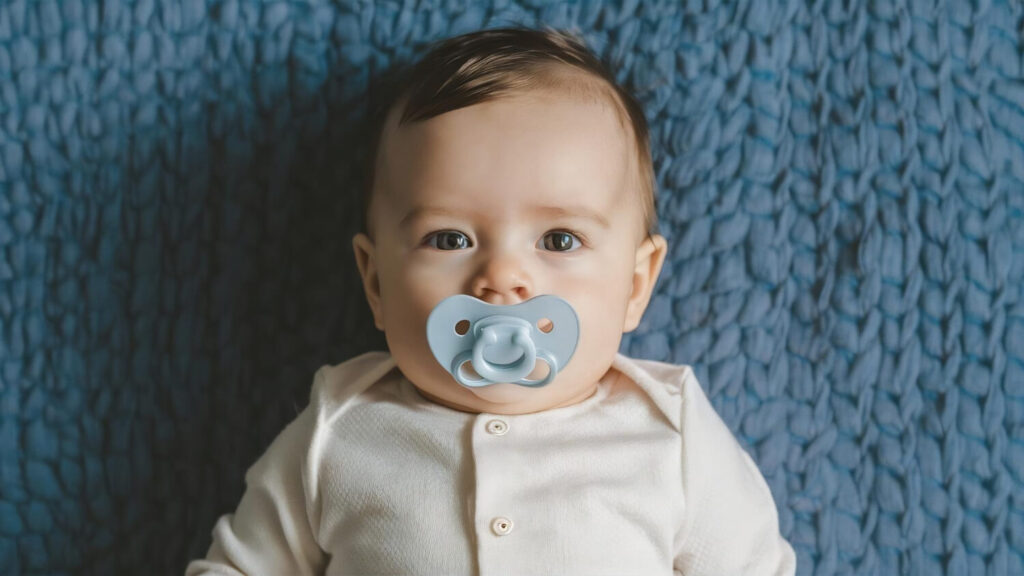 bébé qui porte une tétine de sevrage