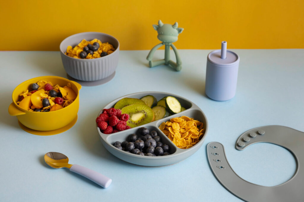 coffret repas bébé personnalisé avec prénom bleu
