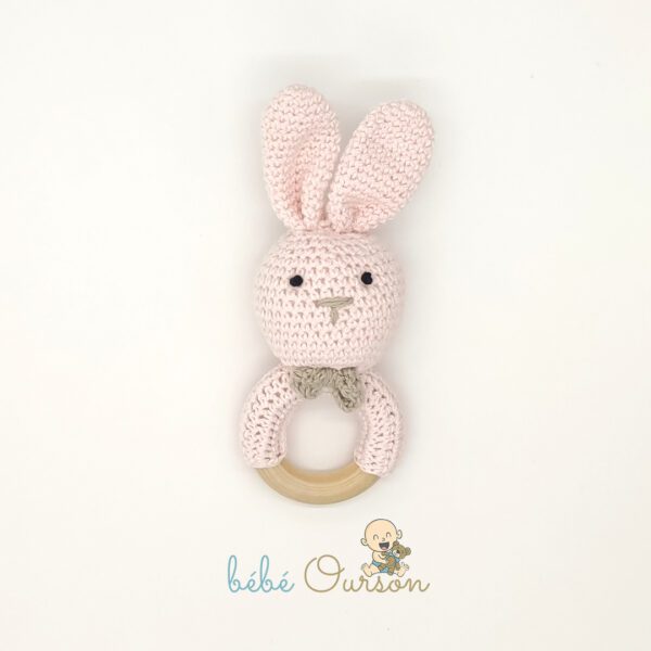 Anneau de dentition en crochet lapin rose